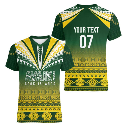 Cook Islands Rugby Custom Women V-Neck T-Shirt Kuki Avaiki - Aussie Hoodie