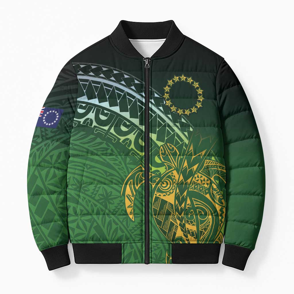 Cook Islands Rugby Kuki Avaiki Bomber Puffer Jacket Tribal Turtle - Aussie Hoodie