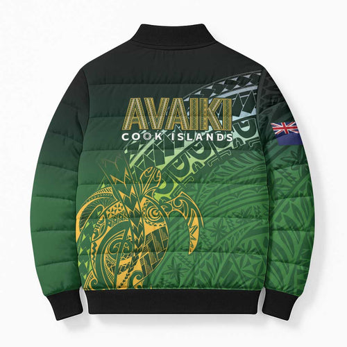 Cook Islands Rugby Kuki Avaiki Bomber Puffer Jacket Tribal Turtle - Aussie Hoodie