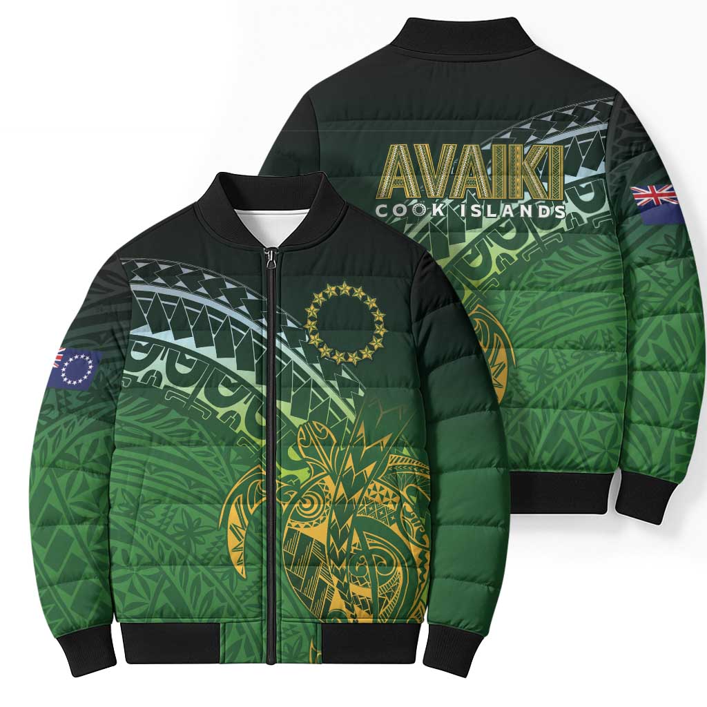 Cook Islands Rugby Kuki Avaiki Bomber Puffer Jacket Tribal Turtle - Aussie Hoodie