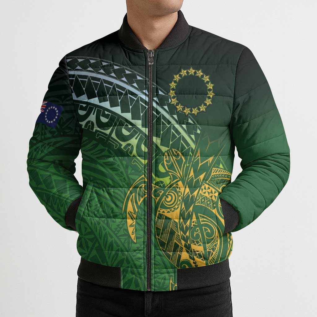 Cook Islands Rugby Kuki Avaiki Bomber Puffer Jacket Tribal Turtle - Aussie Hoodie