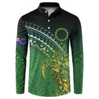 Cook Islands Rugby Kuki Avaiki Button Sweatshirt Tribal Turtle - Aussie Hoodie