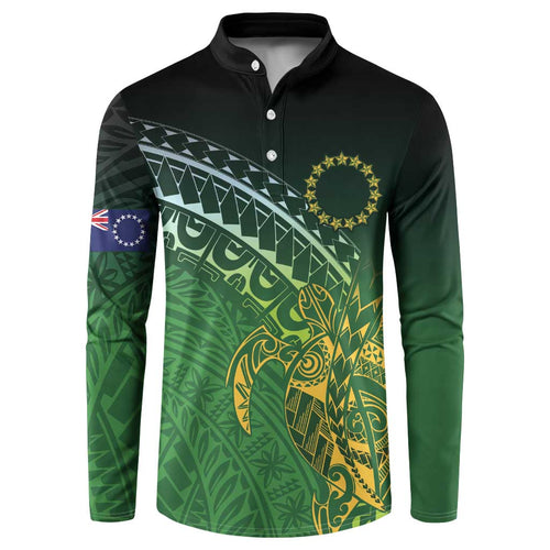 Cook Islands Rugby Kuki Avaiki Button Sweatshirt Tribal Turtle - Aussie Hoodie