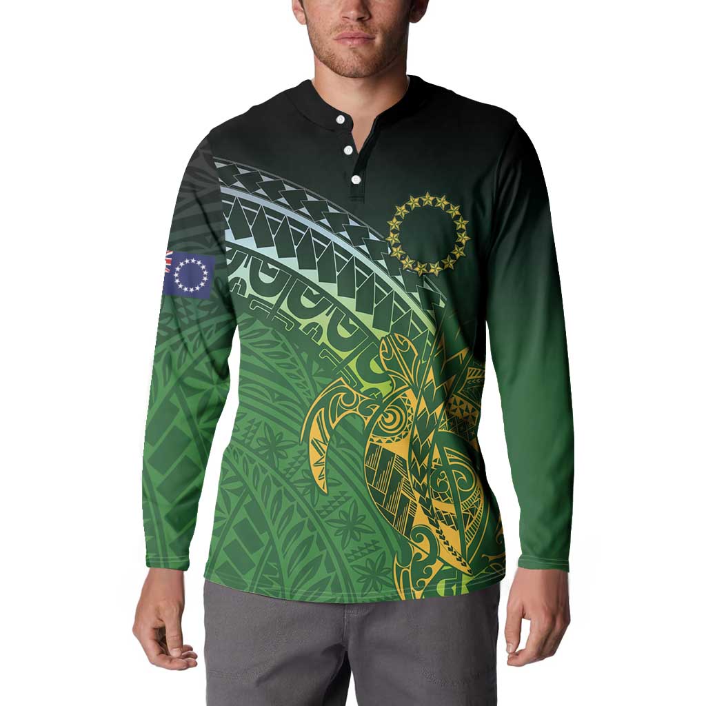 Cook Islands Rugby Kuki Avaiki Button Sweatshirt Tribal Turtle - Aussie Hoodie