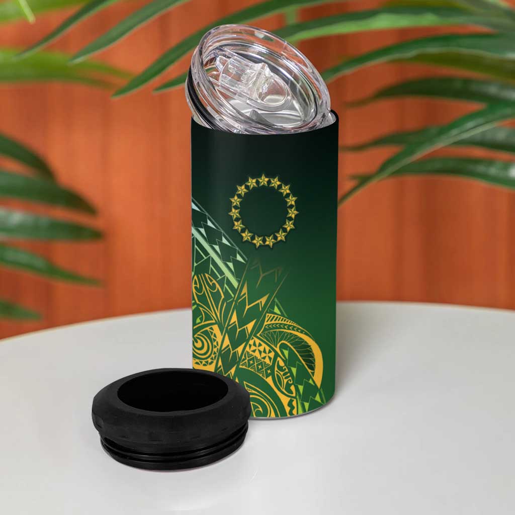 Cook Islands Rugby Kuki Avaiki 4 in 1 Can Cooler Tumbler Tribal Turtle - Aussie Hoodie