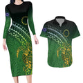 Cook Islands Rugby Kuki Avaiki Couples Matching Long Sleeve Bodycon Dress and Hawaiian Shirt Tribal Turtle - Aussie Hoodie