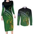 Cook Islands Rugby Kuki Avaiki Couples Matching Long Sleeve Bodycon Dress and Long Sleeve Button Shirt Tribal Turtle - Aussie Hoodie