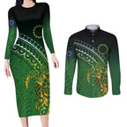 Cook Islands Rugby Kuki Avaiki Couples Matching Long Sleeve Bodycon Dress and Long Sleeve Button Shirt Tribal Turtle - Aussie Hoodie