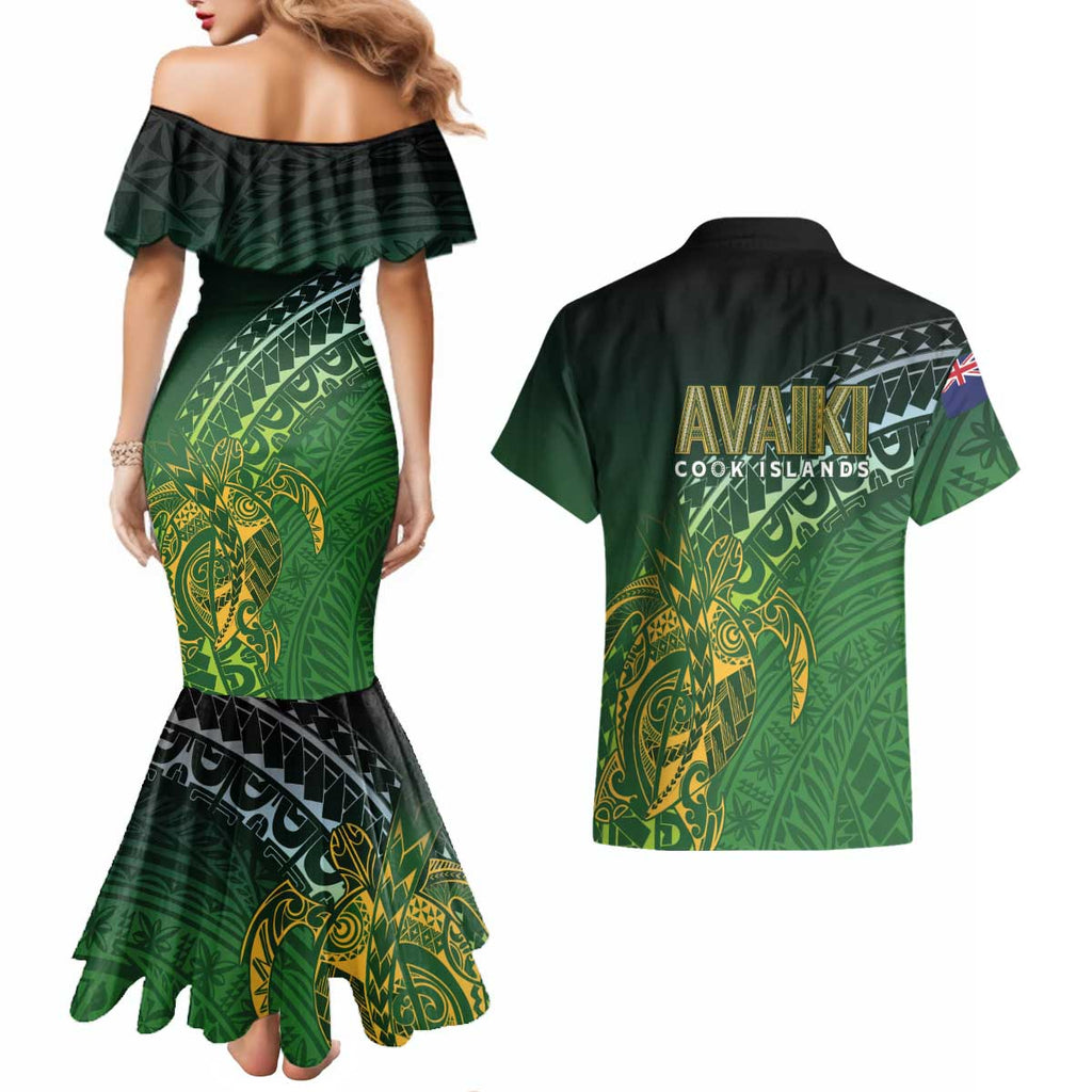 Cook Islands Rugby Kuki Avaiki Couples Matching Mermaid Dress and Hawaiian Shirt Tribal Turtle - Aussie Hoodie
