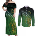 Cook Islands Rugby Kuki Avaiki Couples Matching Off Shoulder Maxi Dress and Long Sleeve Button Shirt Tribal Turtle - Aussie Hoodie