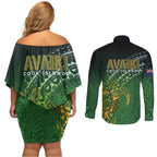 Cook Islands Rugby Kuki Avaiki Couples Matching Off Shoulder Short Dress and Long Sleeve Button Shirt Tribal Turtle - Aussie Hoodie