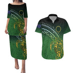 Cook Islands Rugby Kuki Avaiki Couples Matching Puletasi and Hawaiian Shirt Tribal Turtle - Aussie Hoodie