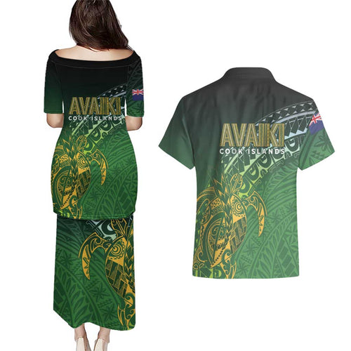 Cook Islands Rugby Kuki Avaiki Couples Matching Puletasi and Hawaiian Shirt Tribal Turtle - Aussie Hoodie