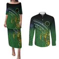 Cook Islands Rugby Kuki Avaiki Couples Matching Puletasi and Long Sleeve Button Shirt Tribal Turtle - Aussie Hoodie