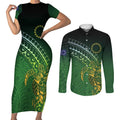 Cook Islands Rugby Kuki Avaiki Couples Matching Short Sleeve Bodycon Dress and Long Sleeve Button Shirt Tribal Turtle - Aussie Hoodie