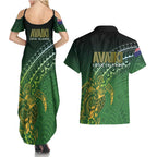 Cook Islands Rugby Kuki Avaiki Couples Matching Summer Maxi Dress and Hawaiian Shirt Tribal Turtle - Aussie Hoodie