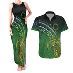 Cook Islands Rugby Kuki Avaiki Couples Matching Tank Maxi Dress and Hawaiian Shirt Tribal Turtle - Aussie Hoodie
