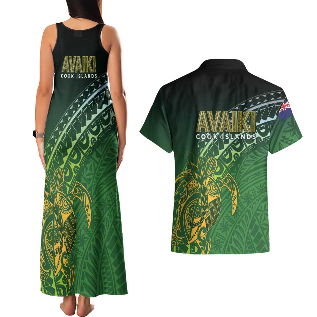Cook Islands Rugby Kuki Avaiki Couples Matching Tank Maxi Dress and Hawaiian Shirt Tribal Turtle - Aussie Hoodie