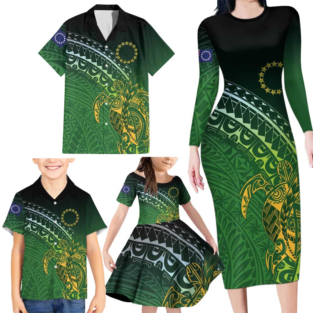 Cook Islands Rugby Kuki Avaiki Family Matching Long Sleeve Bodycon Dress and Hawaiian Shirt Tribal Turtle - Aussie Hoodie