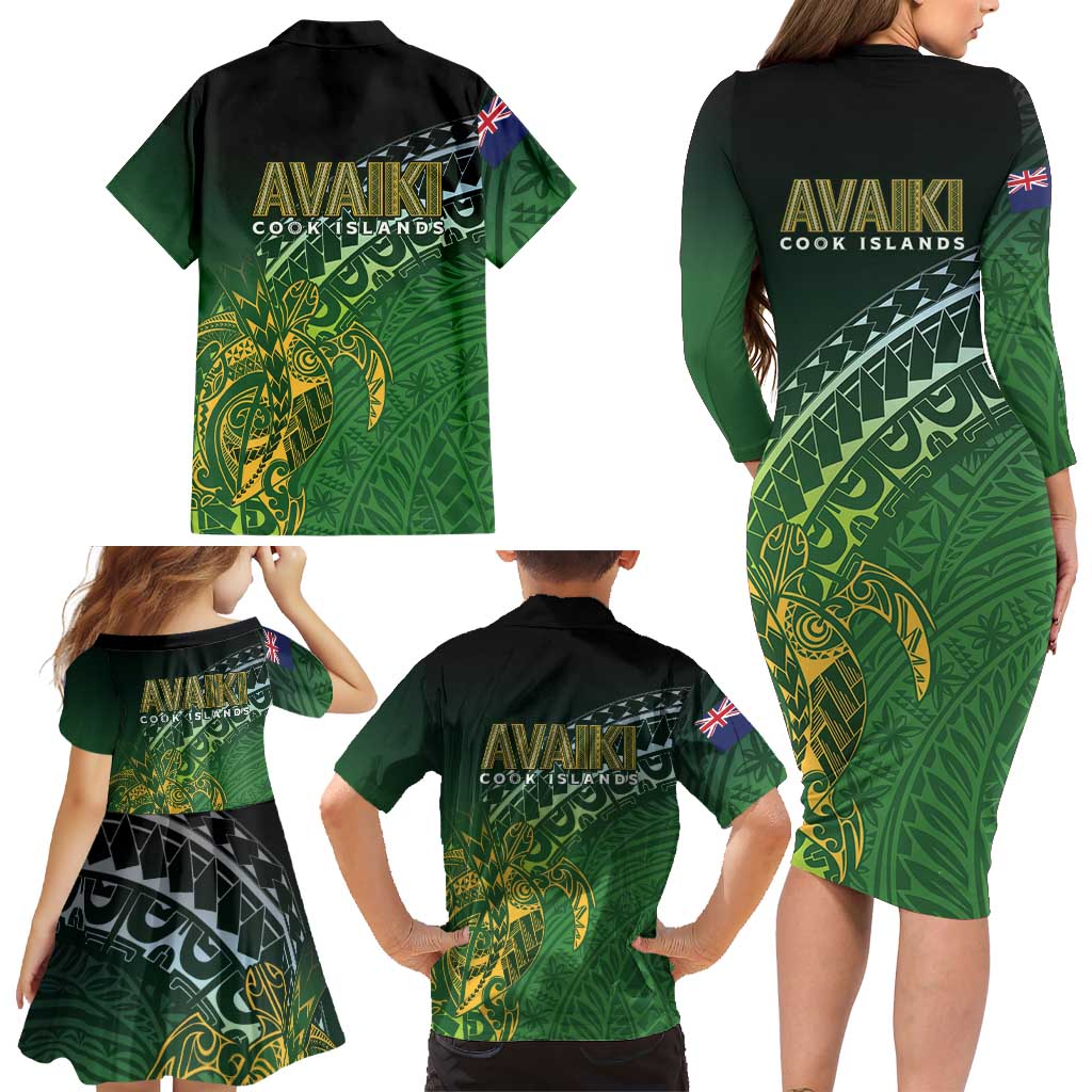 Cook Islands Rugby Kuki Avaiki Family Matching Long Sleeve Bodycon Dress and Hawaiian Shirt Tribal Turtle - Aussie Hoodie