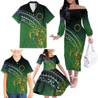 Cook Islands Rugby Kuki Avaiki Family Matching Off The Shoulder Long Sleeve Dress and Hawaiian Shirt Tribal Turtle - Aussie Hoodie