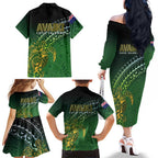 Cook Islands Rugby Kuki Avaiki Family Matching Off The Shoulder Long Sleeve Dress and Hawaiian Shirt Tribal Turtle - Aussie Hoodie
