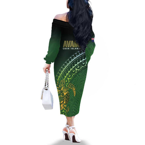 Cook Islands Rugby Kuki Avaiki Family Matching Off The Shoulder Long Sleeve Dress and Hawaiian Shirt Tribal Turtle - Aussie Hoodie