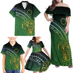 Cook Islands Rugby Kuki Avaiki Family Matching Off Shoulder Maxi Dress and Hawaiian Shirt Tribal Turtle - Aussie Hoodie