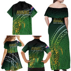 Cook Islands Rugby Kuki Avaiki Family Matching Off Shoulder Maxi Dress and Hawaiian Shirt Tribal Turtle - Aussie Hoodie