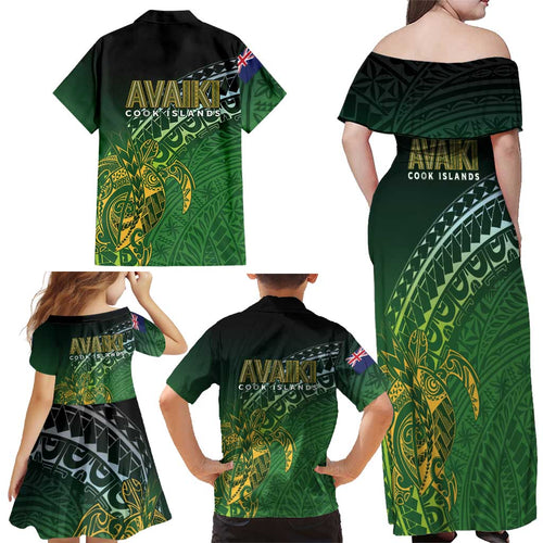 Cook Islands Rugby Kuki Avaiki Family Matching Off Shoulder Maxi Dress and Hawaiian Shirt Tribal Turtle - Aussie Hoodie