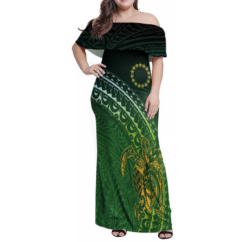 Cook Islands Rugby Kuki Avaiki Family Matching Off Shoulder Maxi Dress and Hawaiian Shirt Tribal Turtle - Aussie Hoodie