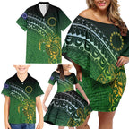 Cook Islands Rugby Kuki Avaiki Family Matching Off Shoulder Short Dress and Hawaiian Shirt Tribal Turtle - Aussie Hoodie