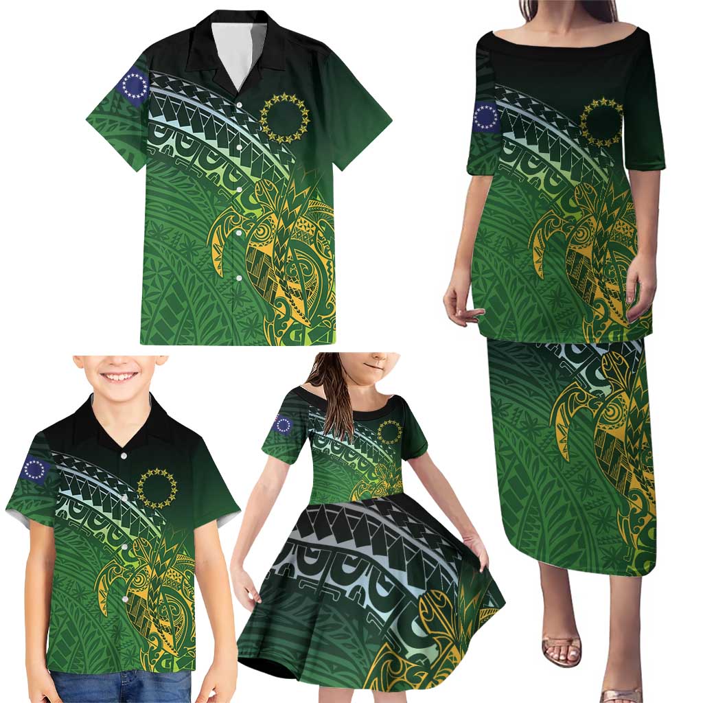 Cook Islands Rugby Kuki Avaiki Family Matching Puletasi and Hawaiian Shirt Tribal Turtle - Aussie Hoodie