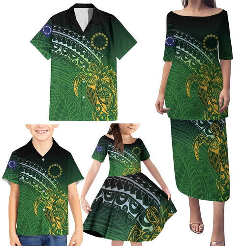 Cook Islands Rugby Kuki Avaiki Family Matching Puletasi and Hawaiian Shirt Tribal Turtle - Aussie Hoodie