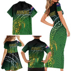 Cook Islands Rugby Kuki Avaiki Family Matching Short Sleeve Bodycon Dress and Hawaiian Shirt Tribal Turtle - Aussie Hoodie