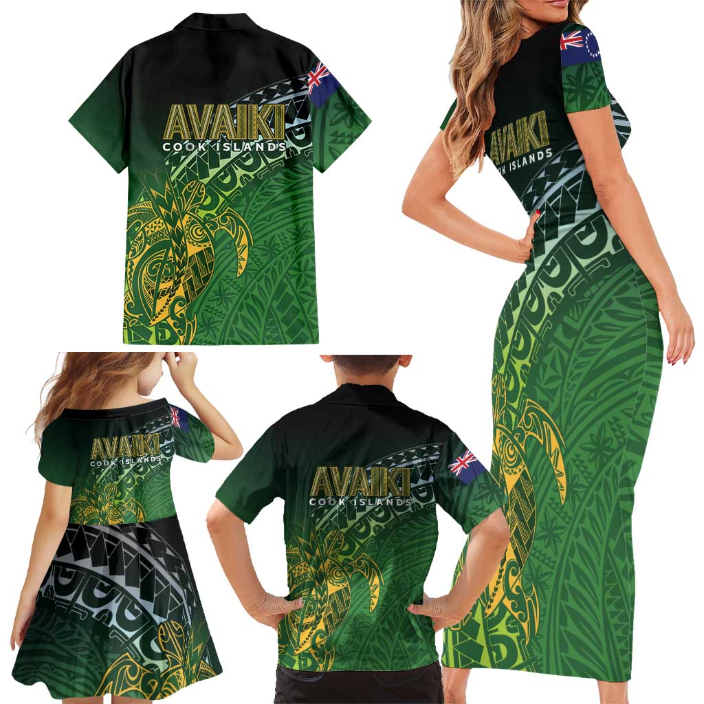 Cook Islands Rugby Kuki Avaiki Family Matching Short Sleeve Bodycon Dress and Hawaiian Shirt Tribal Turtle - Aussie Hoodie