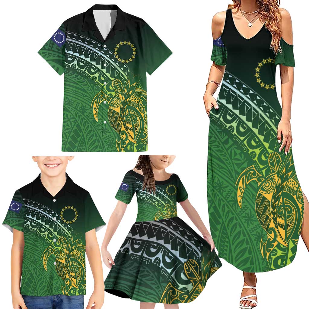 Cook Islands Rugby Kuki Avaiki Family Matching Summer Maxi Dress and Hawaiian Shirt Tribal Turtle - Aussie Hoodie