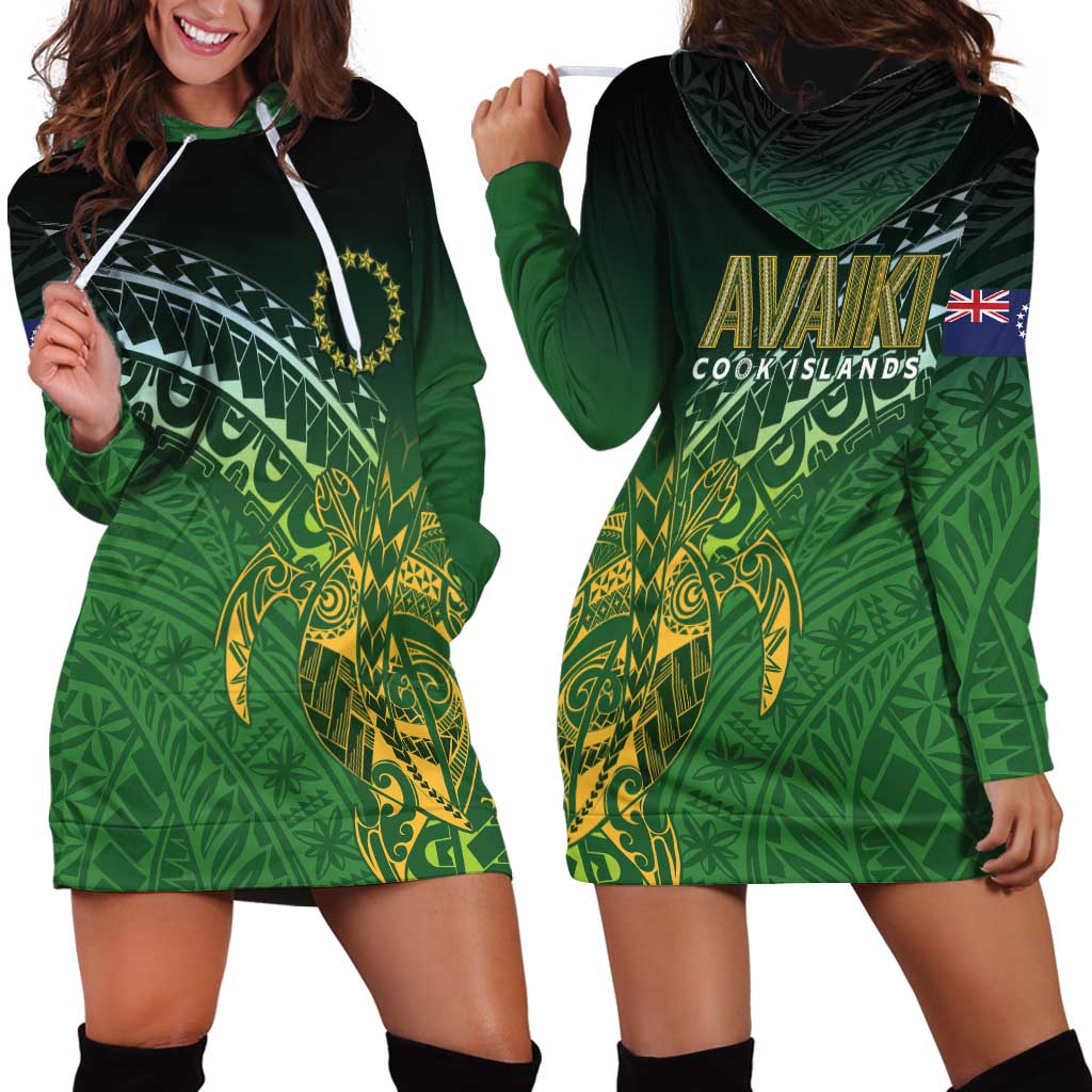 Cook Islands Rugby Kuki Avaiki Hoodie Dress Tribal Turtle - Aussie Hoodie