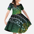 Cook Islands Rugby Kuki Avaiki Kid Short Sleeve Dress Tribal Turtle - Aussie Hoodie