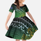 Cook Islands Rugby Kuki Avaiki Kid Short Sleeve Dress Tribal Turtle - Aussie Hoodie