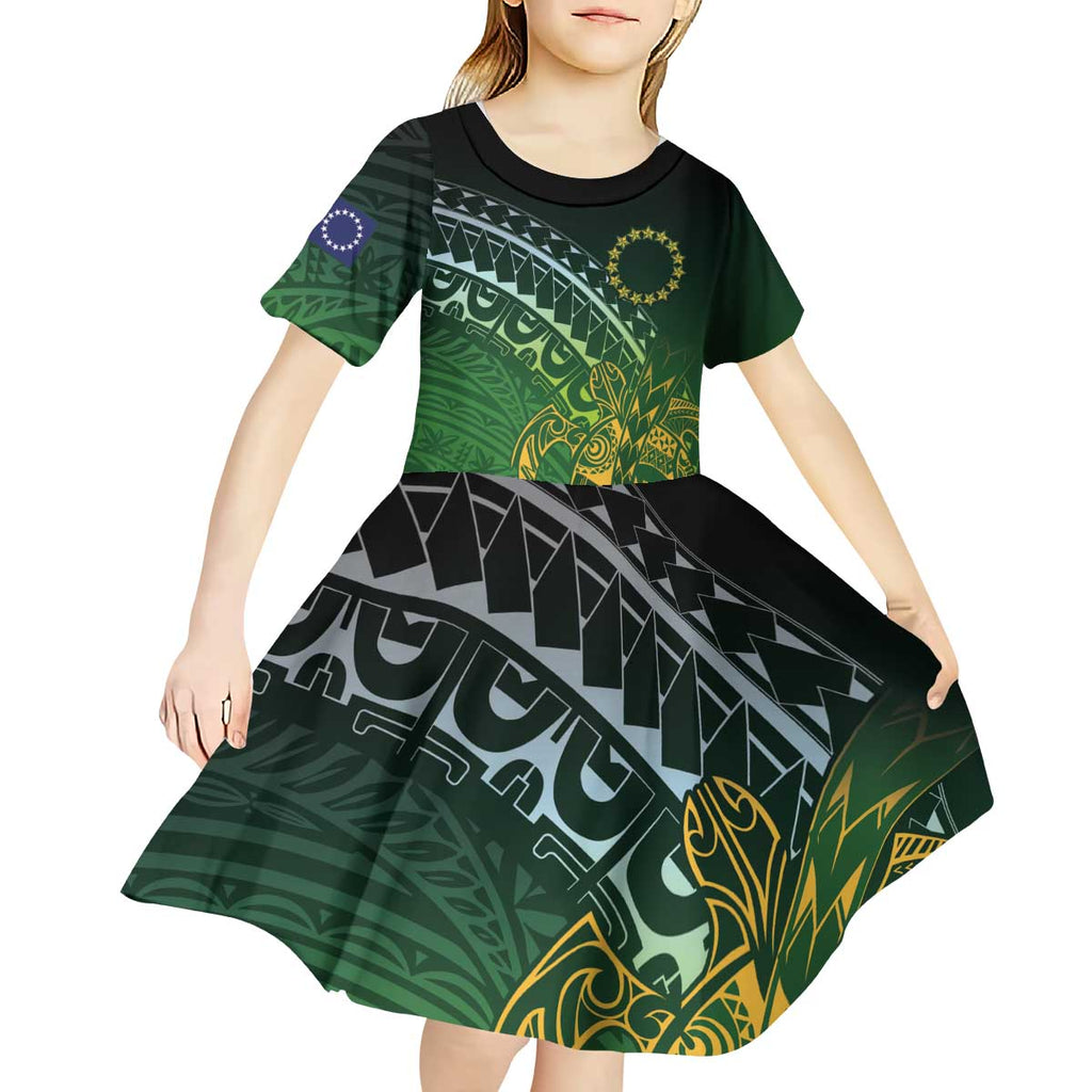 Cook Islands Rugby Kuki Avaiki Kid Short Sleeve Dress Tribal Turtle - Aussie Hoodie