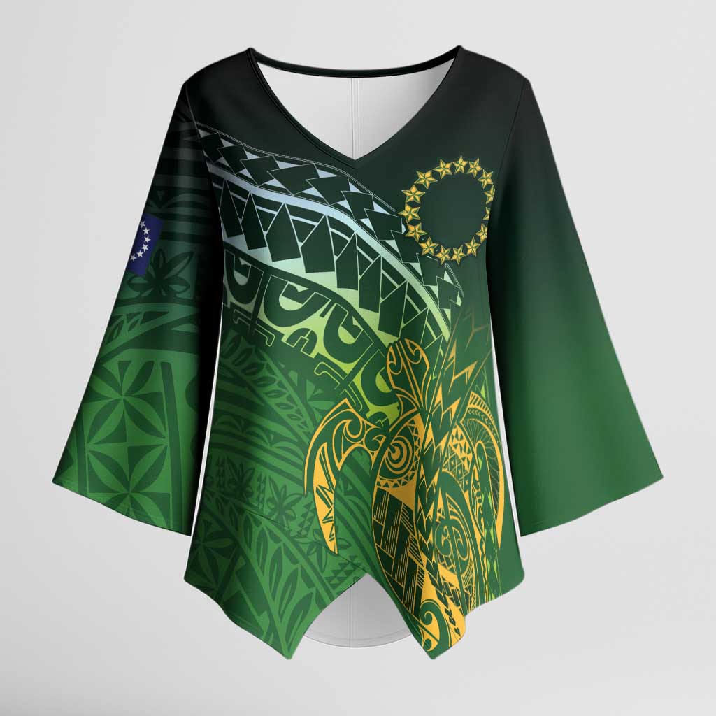 Cook Islands Rugby Kuki Avaiki Kimono Sleeve Blouse Tribal Turtle - Aussie Hoodie
