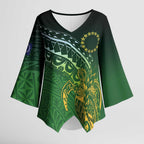Cook Islands Rugby Kuki Avaiki Kimono Sleeve Blouse Tribal Turtle - Aussie Hoodie