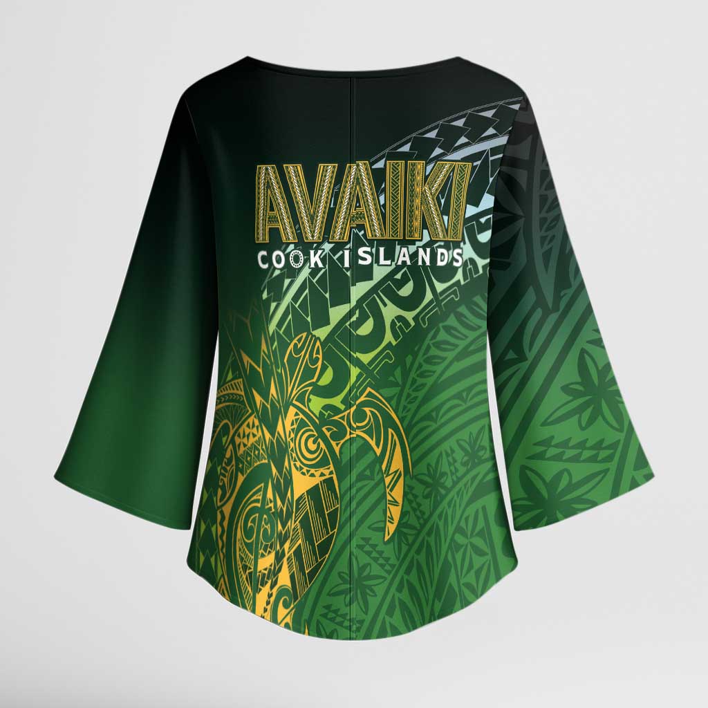 Cook Islands Rugby Kuki Avaiki Kimono Sleeve Blouse Tribal Turtle - Aussie Hoodie