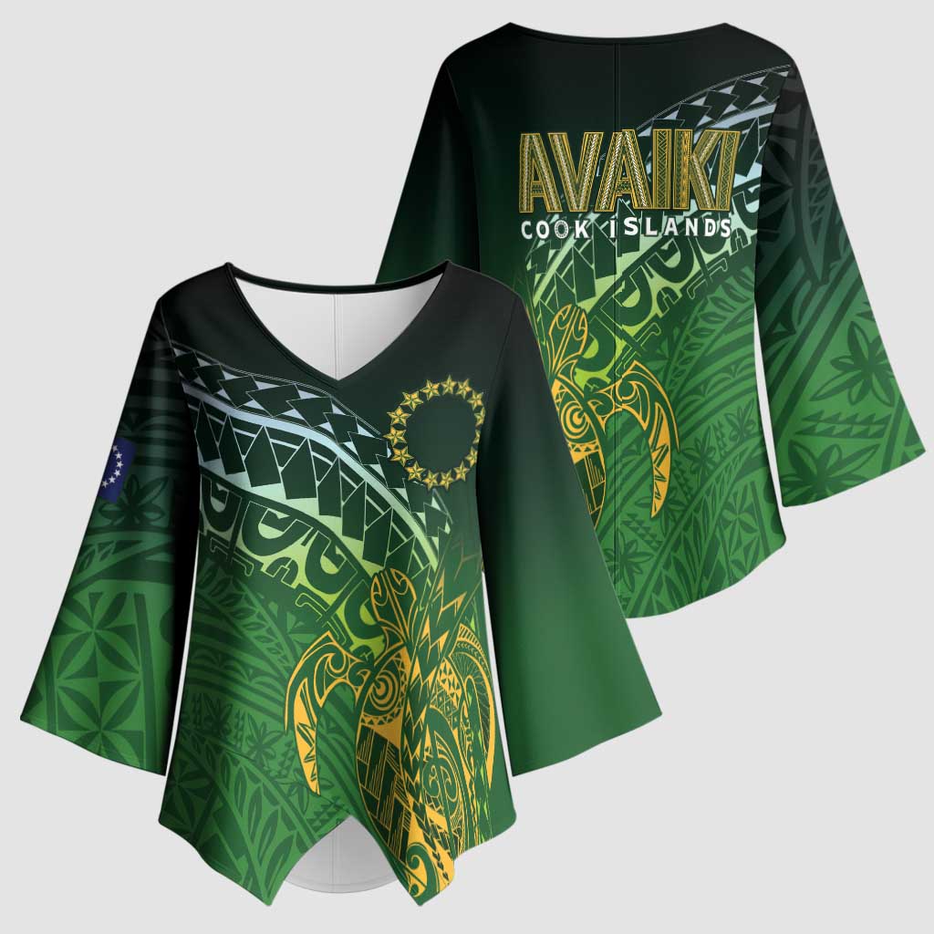 Cook Islands Rugby Kuki Avaiki Kimono Sleeve Blouse Tribal Turtle - Aussie Hoodie