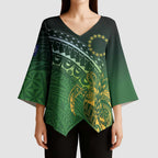 Cook Islands Rugby Kuki Avaiki Kimono Sleeve Blouse Tribal Turtle - Aussie Hoodie