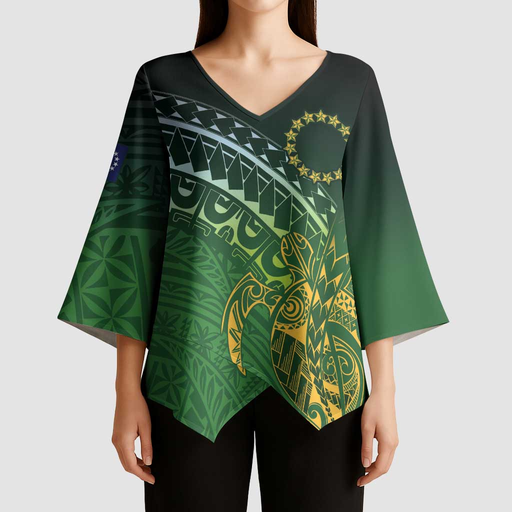 Cook Islands Rugby Kuki Avaiki Kimono Sleeve Blouse Tribal Turtle - Aussie Hoodie