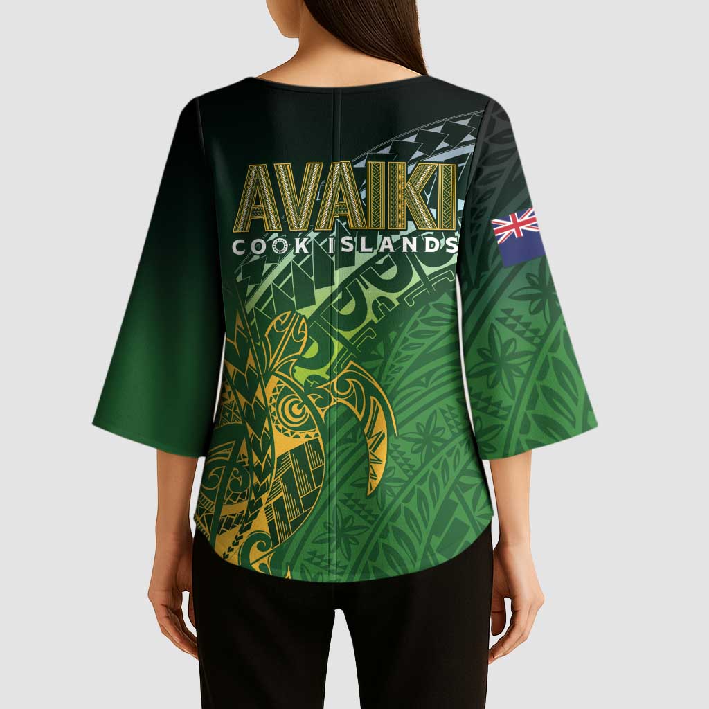 Cook Islands Rugby Kuki Avaiki Kimono Sleeve Blouse Tribal Turtle - Aussie Hoodie