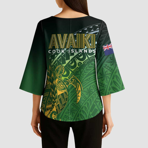 Cook Islands Rugby Kuki Avaiki Kimono Sleeve Blouse Tribal Turtle - Aussie Hoodie