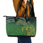 Cook Islands Rugby Kuki Avaiki Leather Tote Bag Tribal Turtle - Aussie Hoodie